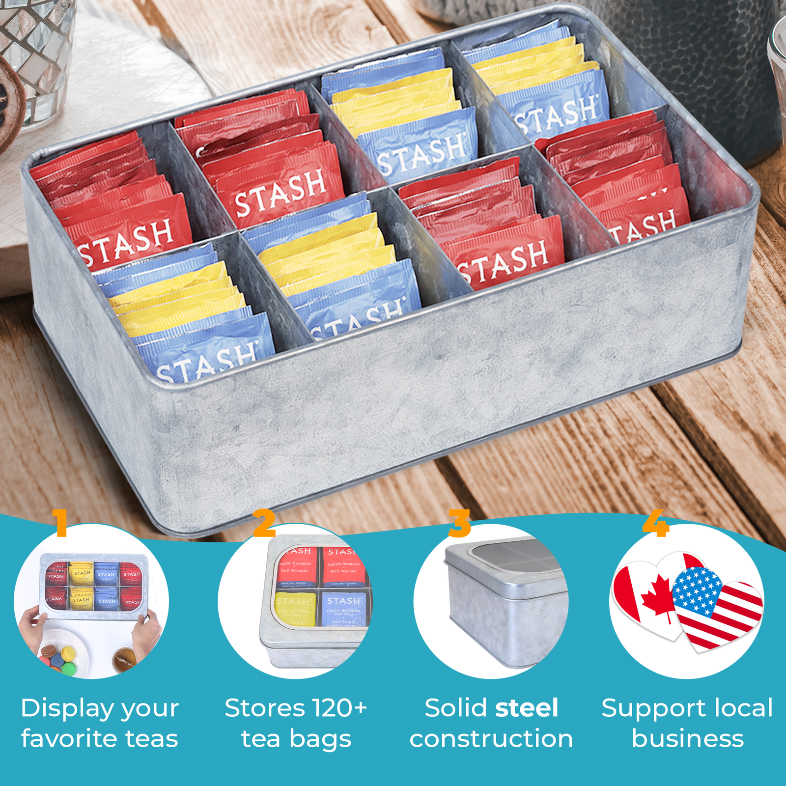 Galvanized Tea Bag Holder Organizer by Saratoga Home